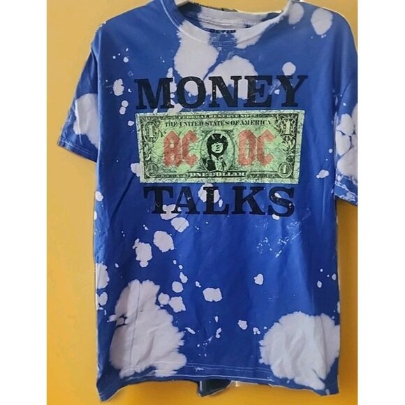 ACDC Mens T Shirt Size Small Blue Tye Dye Money Talks Band Tee Brand New A106 - Picture 1 of 5